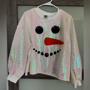 NWOT Queen of Sparkles Sequin Snowman Face Sweatshirt